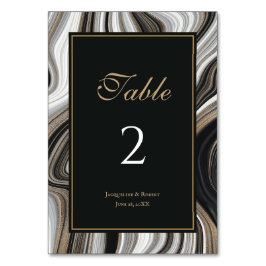 Elegante Schwarz-Gold-Marmor-Hochzeit Tischnummer