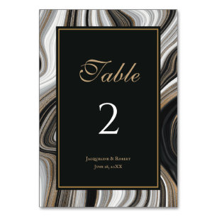 Elegante Schwarz-Gold-Marmor-Hochzeit Tischnummer