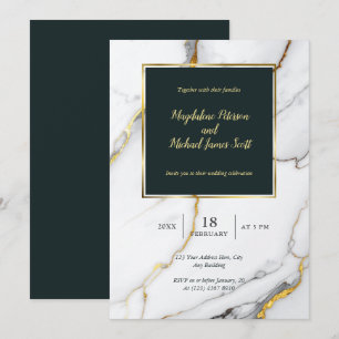Elegante Schwarz & Gold-Marmor Klassische Script-H Einladung