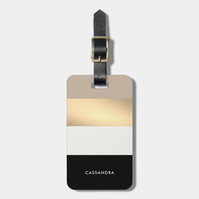 Elegante Schwarz-Gold-Neutral-Palette Personalisie Gepäckanhänger (Vorderseite vertikal)