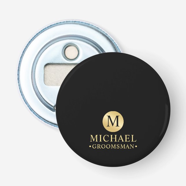 Elegante Schwarz-Gold-Personalisierte Trauzeugen Flaschenöffner (Vorderseite)