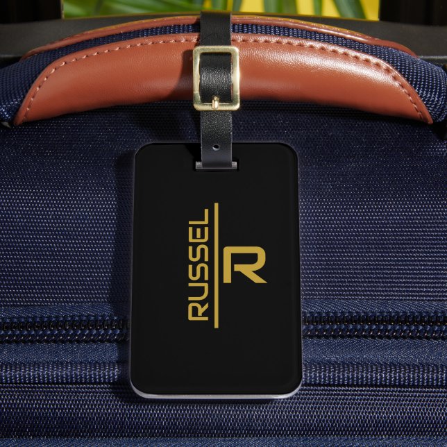 Elegante Schwarz-Gold-Personalisierte Trauzeugen Gepäckanhänger (Vorderseite Insitu 2)