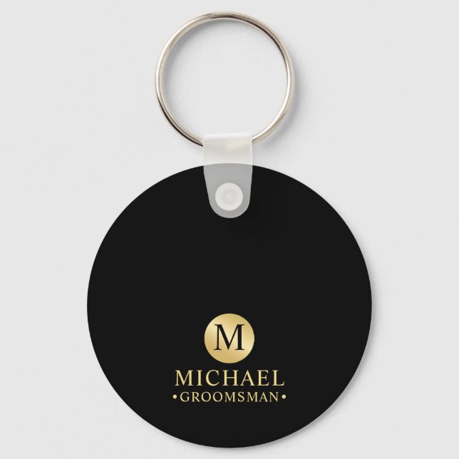 Elegante Schwarz-Gold-Personalisierte Trauzeugen Schlüsselanhänger (Vorderseite)