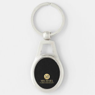 Elegante Schwarz-Gold-Personalisierte Trauzeugen Schlüsselanhänger