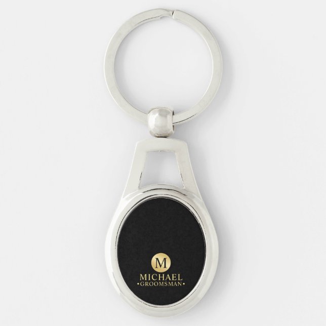 Elegante Schwarz-Gold-Personalisierte Trauzeugen Schlüsselanhänger (Vorderseite)