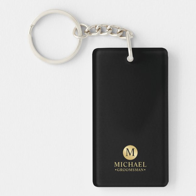 Elegante Schwarz-Gold-Personalisierte Trauzeugen Schlüsselanhänger (Vorderseite)