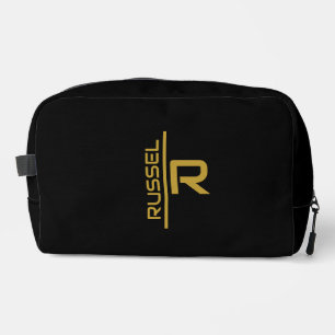 Elegante Schwarz-Gold-Personalisierte Trauzeugen Waschbeutel
