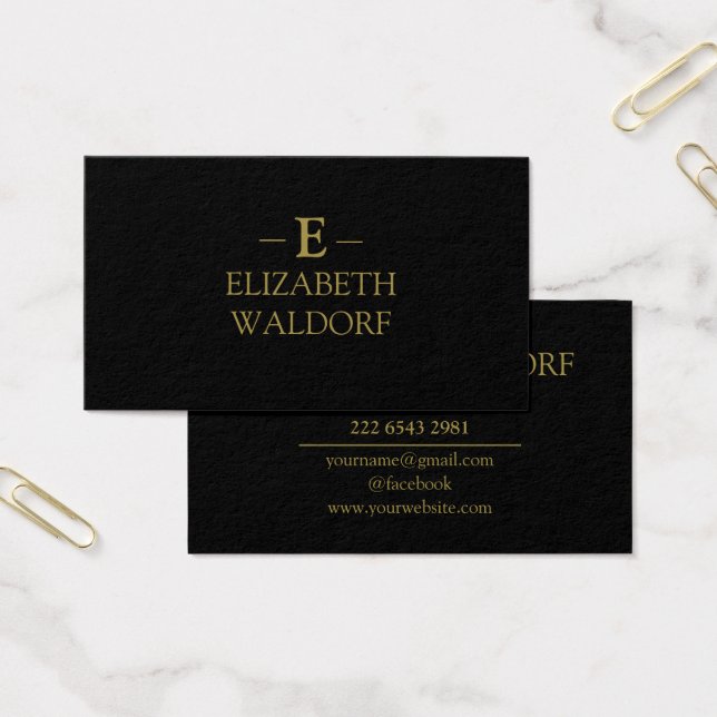 Elegante Schwarz-Gold-Personalisierte Visitenkarte (Büro)