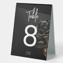 Elegante Schwarz-Gold-Rose-Tischnummer