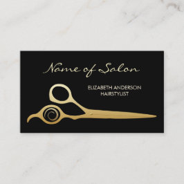 Elegante Schwarz-Gold Salon Friseurscheren Visitenkarte