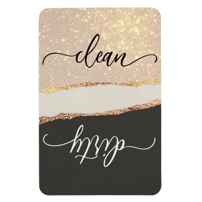 Elegante Schwarz & Gold Sauberkeit/Geschirrspüler Magnet (Vertikal)