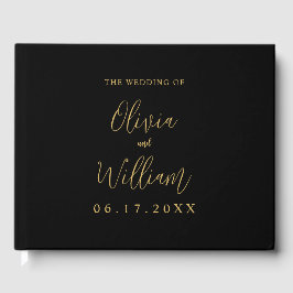 Elegante Schwarz-Gold-Script-Hochzeit Gästebuch