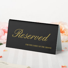 Elegante Schwarz-Gold-Script-Hochzeit vorbehalten Tischaufsteller
