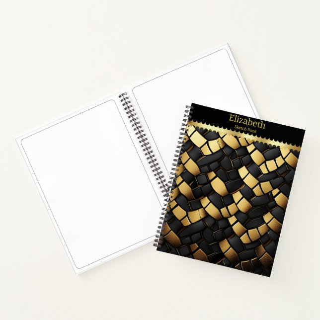 Elegante Schwarz-Gold-Snakeskin-Muster Textur Notizbuch (Innenseite)