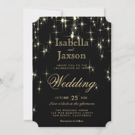 Elegante Schwarz-Gold-Starlights Hochzeit Einladung
