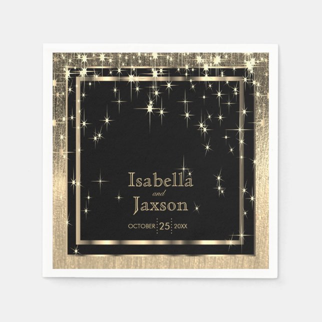 Elegante Schwarz-Gold-Starlights Hochzeit Serviette (Vorderseite)