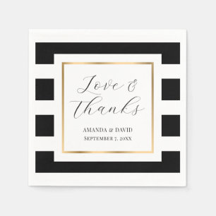 Elegante Schwarz-Gold-Streifenhochzeit Serviette