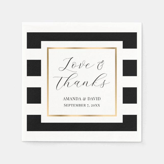 Elegante Schwarz-Gold-Streifenhochzeit Serviette (Vorderseite)
