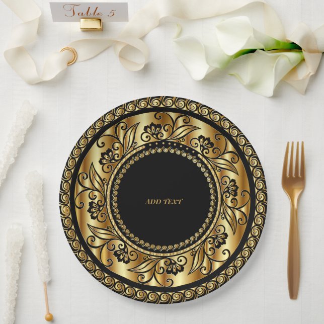Elegante Schwarz-Gold-TEMPLATE Pappteller (Hochzeit)