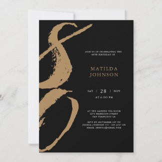 Elegante Schwarz-Gold Typografie 80. Geburtstag Einladung