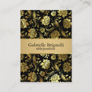Elegante Schwarz-Gold-Vintage Damaskus 5 Visitenkarte