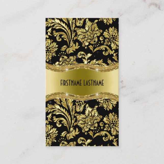 Elegante Schwarz-Gold-Vintage Damaskus Visitenkarte (Vorderseite)