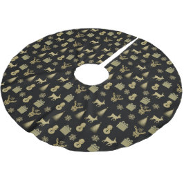 Elegante Schwarz-Gold-Weihnachten Polyester Weihnachtsbaumdecke