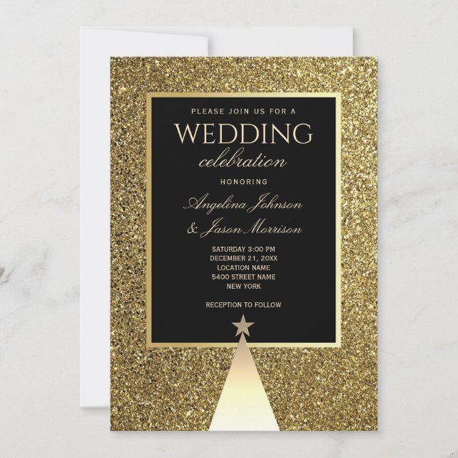 Elegante Schwarz-Gold-Weihnachtsfeier Einladung (Vorderseite)