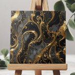 Elegante Schwarz-Gold-Wirbel mit Marmorakzenten Fliese<br><div class="desc">Diese exquisite Kachel zeichnet sich durch ein opulentes Design aus, das Eleganz und künstlerischen Flair nahtlos verbindet. Der Hintergrund ist reich, schwarz, mit faszinierenden Wirbel und Schnörkeln in glänzendem Gold geschmückt. Die goldenen Akzente sind akribisch detailliert und schaffen ein Gefühl von Bewegung und Eleganz, das das Auge erfasst. Der marmorierte...</div>