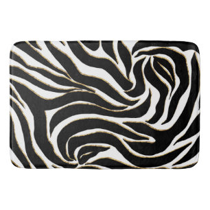 Elegante Schwarz-Gold-Zebra-White-Animal-Print Badematte