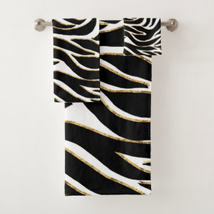 Elegante Schwarz-Gold-Zebra-White-Animal-Print Badhandtuch Set