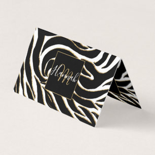 Elegante Schwarz-Gold-Zebra-White-Animal-Print Visitenkarten