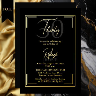 Elegante Schwarz-Goldene Art Deco-Party zum 30. Ge Folieneinladung