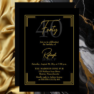 Elegante Schwarz-Goldene Art Deco-Party zum 40. Ge Einladung