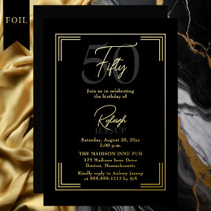 Elegante Schwarz-Goldene Art Deco-Party zum 50. Ge Folieneinladung