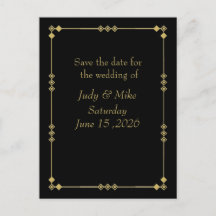 Elegante schwarz-goldene Art Deco Save-the-Date-Ka
