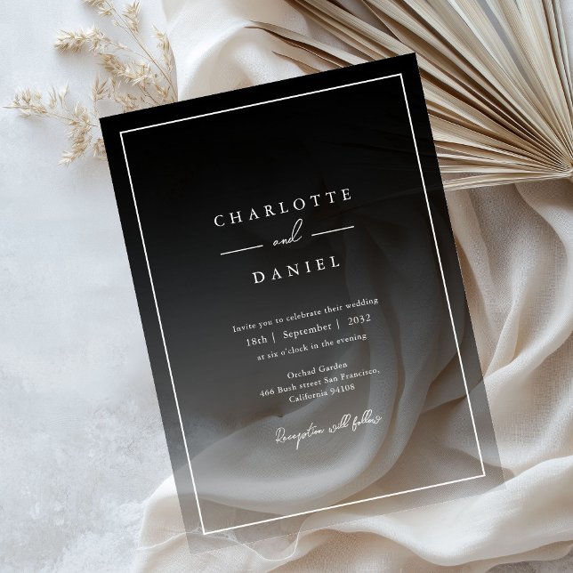 Elegante Schwarz Gradient Akryllische Hochzeit Acryleinladungen (Elegant Urban Grey Gradient Acrylic Wedding Acryli Acrylic Invitations)