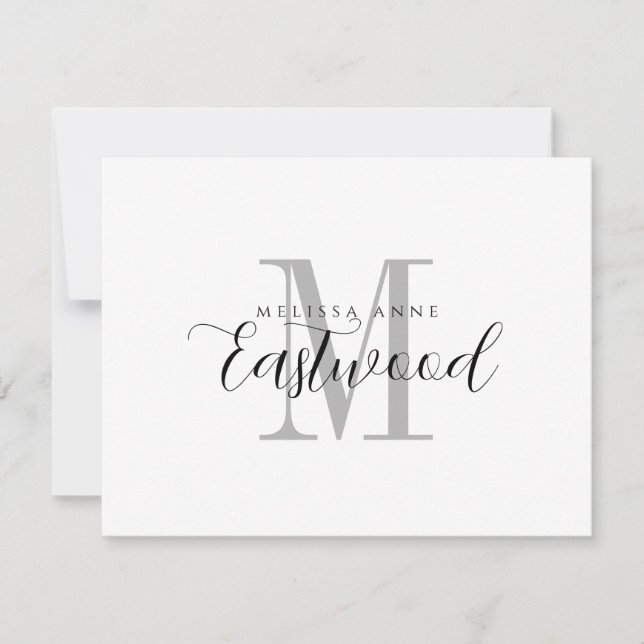 Elegante Schwarz-Grau-Monogramm-Flachnotizkarte Mitteilungskarte (Vorderseite)