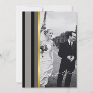 Elegante Schwarz-Grau-Streifen Typografie Hochzeit Dankeskarte
