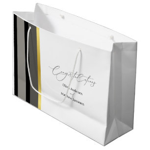 Elegante Schwarz-Grau-Streifen Typografie Hochzeit Große Geschenktüte