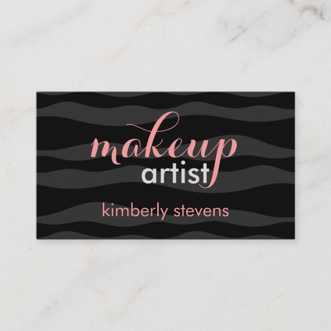 Elegante Schwarz & Grau Zebra Streifen Makeup Arti Visitenkarte (Vorderseite)