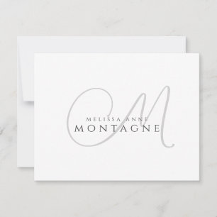 Elegante Schwarz-Graue Monogramm-Flat-Notizkarte Mitteilungskarte