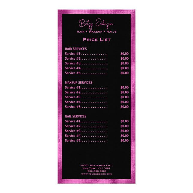 Elegante Schwarz/Imitat Hot-Pink-Foil-Rackkarte Werbekarte (Vorne)