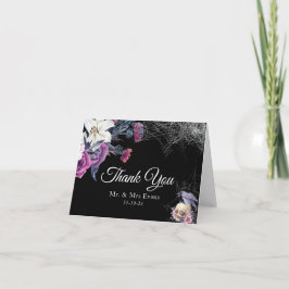Elegante Schwarz Lila Gothic Bläserskulptur Hochze Dankeskarte