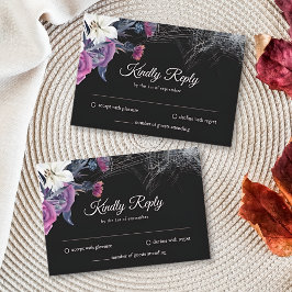 Elegante Schwarz Lila Gothic Bläserskulptur Hochze RSVP Karte