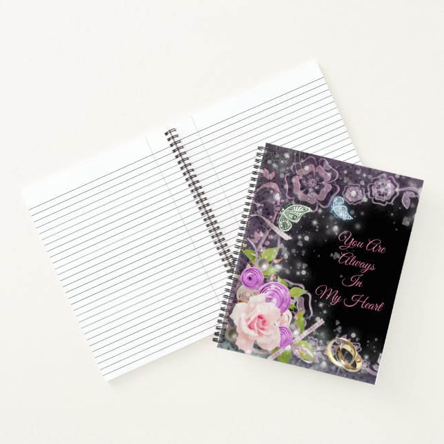 Elegante Schwarz Luxus Blütenblätter Ihren Text hi Notizbuch (Innenseite)
