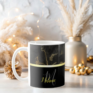 elegante Schwarz-Marmor-Gold-Monogramm-Kaffee-Tass Kaffeetasse