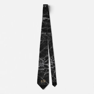 Elegante Schwarz-Marmor-Muster-Initialen Krawatte