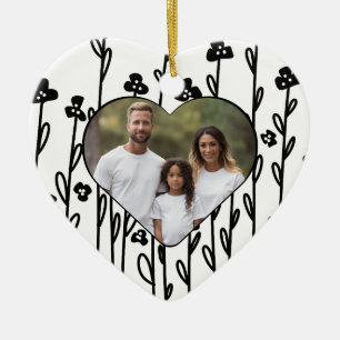 Elegante schwarz-minimalistische Doodle-Blüte Keramik Ornament