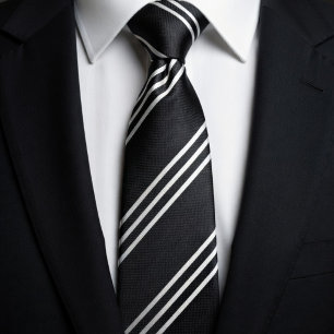 Elegante Schwarz mit 3 weißen Linien Krawatte